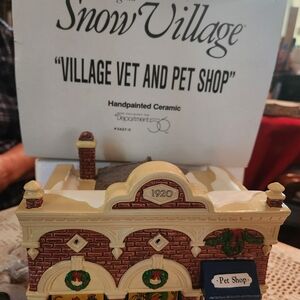 Department 56 Village Vet and Pet Shop with Red and Cream Accents